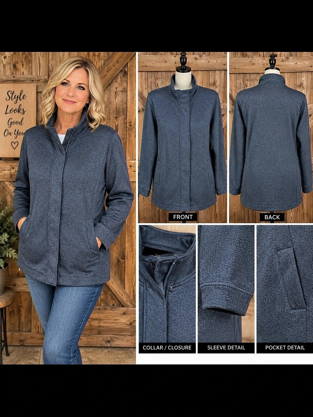 Lands’ End Women’s L/T 14-16 Gray Knit Fleece Jacket Coat